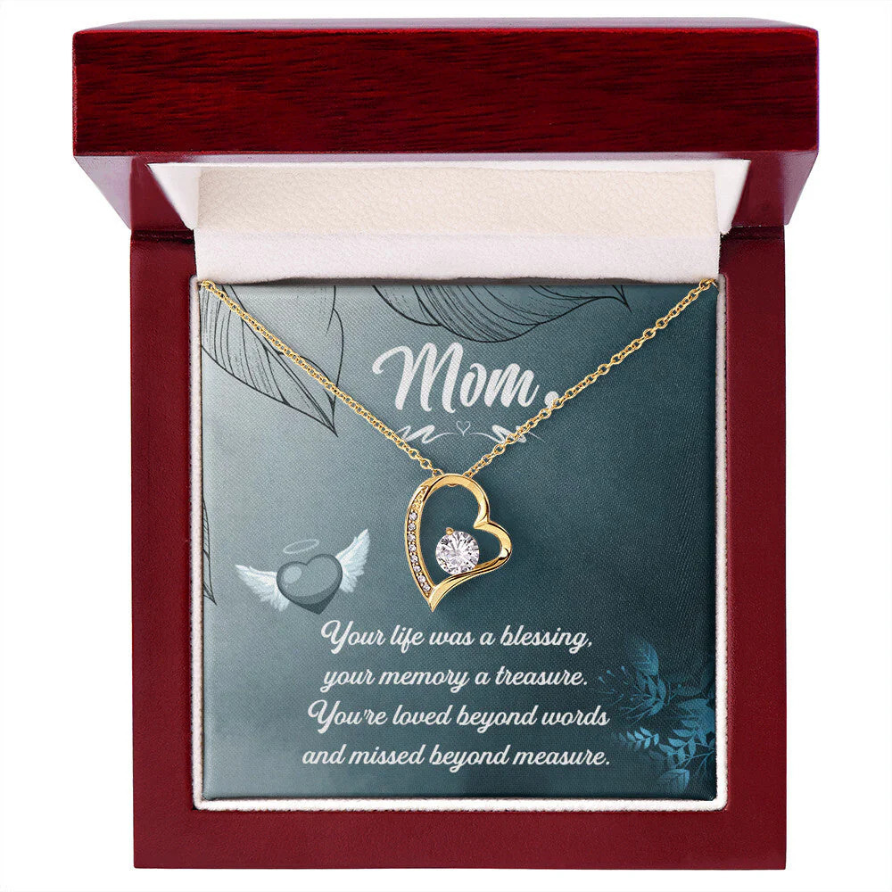 Mom Your Life Was Love Forever Love CZ Heart Necklace Yellow Gold Luxury Box